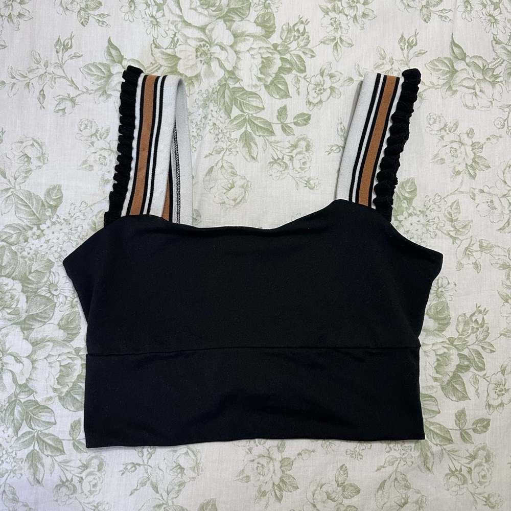 Black Crop Top with Striped Straps